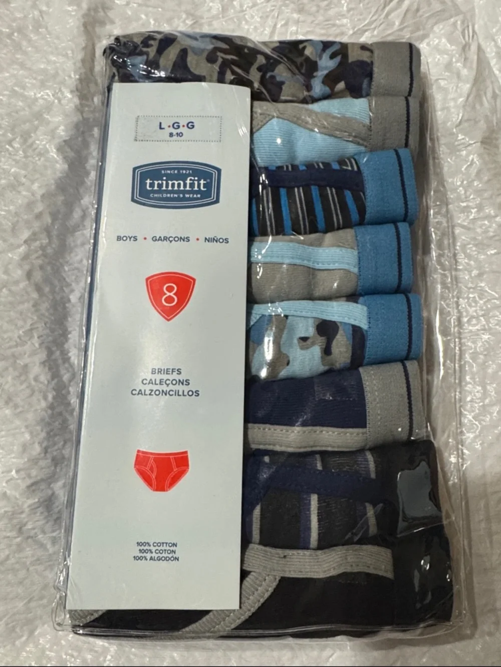 Trimfit Boys Soft 100% Cotton Tagless Briefs (8-Pack) New Size Large 8-10